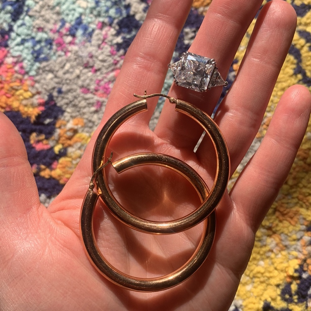 LAST MARKDOWN❗️2PC Jewelry SET rose gold plated hoops 925s cubic zirconia ring